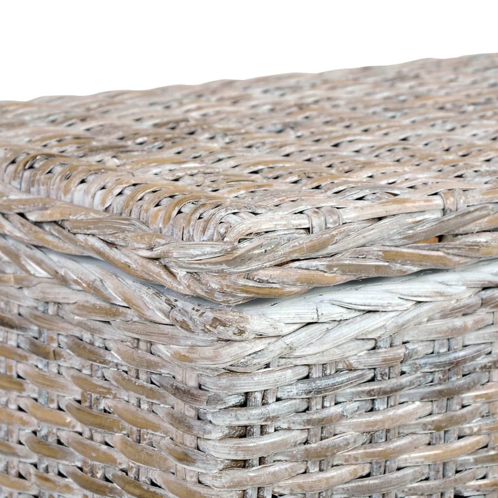 Storage Box 120 cm White Kubu Rattan and Solid Mango Wood